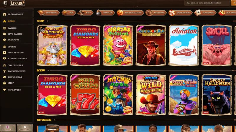 Lizaro Casino screenshot showing game selection for New Zealand players