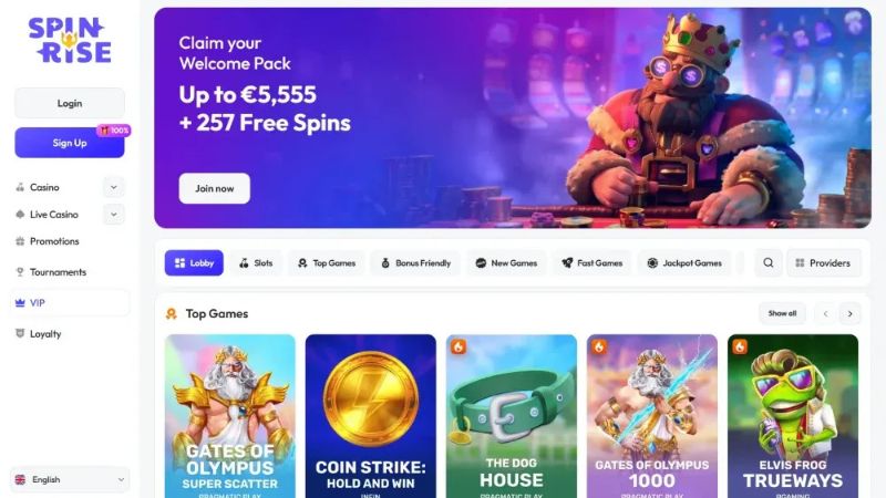 Spinrise Casino game interface and tournament section for NZ players